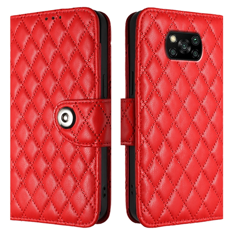 For Xiaomi Poco X3 / X3 NFC / X3 Pro Rhombic Texture Flip Leather Phone Case with Lanyard
