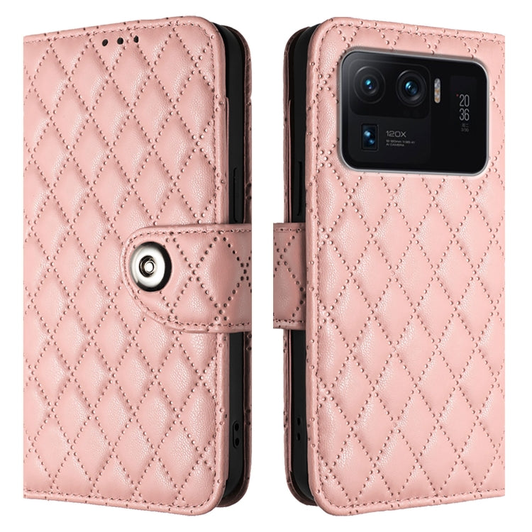 For Xiaomi Mi 11 Ultra Rhombic Texture Flip Leather Phone Case with Lanyard