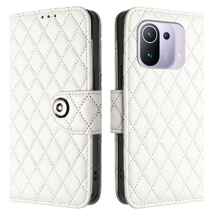 For Xiaomi Mi 11 Pro Rhombic Texture Flip Leather Phone Case with Lanyard