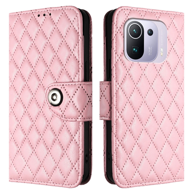 For Xiaomi Mi 11 Pro Rhombic Texture Flip Leather Phone Case with Lanyard