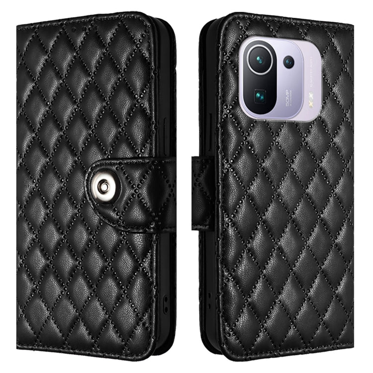 For Xiaomi Mi 11 Pro Rhombic Texture Flip Leather Phone Case with Lanyard