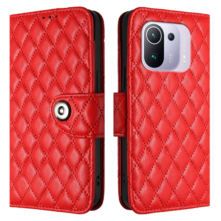 For Xiaomi Mi 11 Pro Rhombic Texture Flip Leather Phone Case with Lanyard