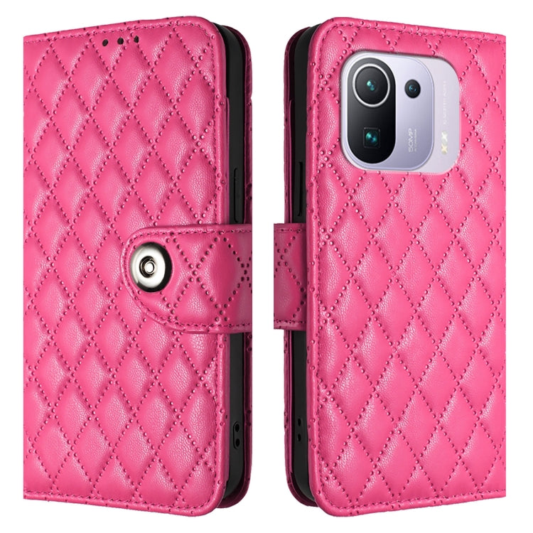 For Xiaomi Mi 11 Pro Rhombic Texture Flip Leather Phone Case with Lanyard