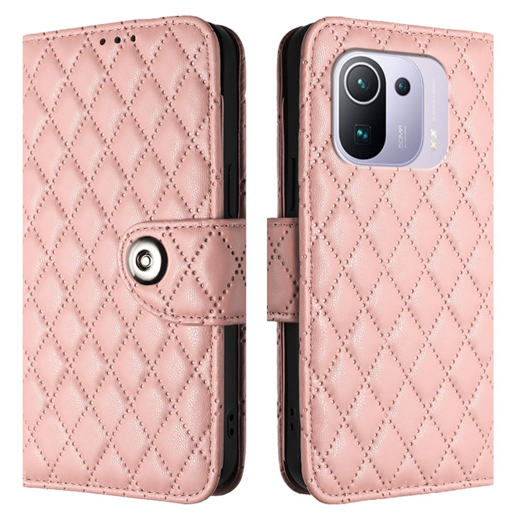 For Xiaomi Mi 11 Pro Rhombic Texture Flip Leather Phone Case with Lanyard