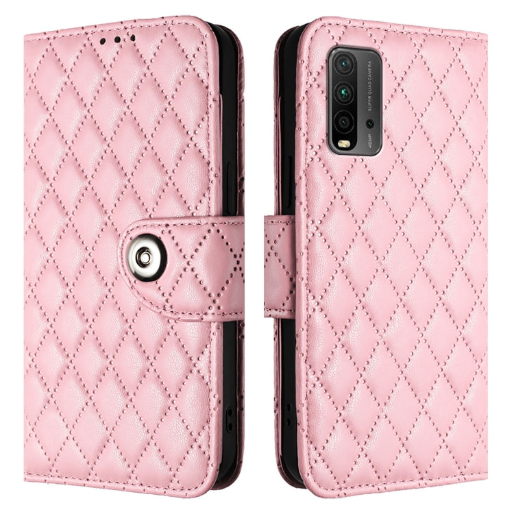 For Xiaomi Poco M3 / Redmi 9T Rhombic Texture Flip Leather Phone Case with Lanyard
