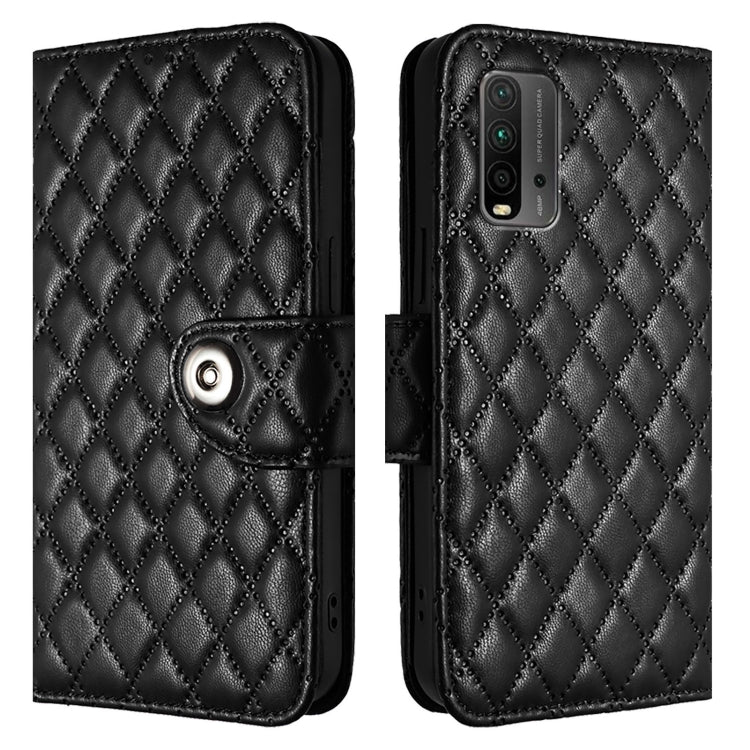 For Xiaomi Poco M3 / Redmi 9T Rhombic Texture Flip Leather Phone Case with Lanyard