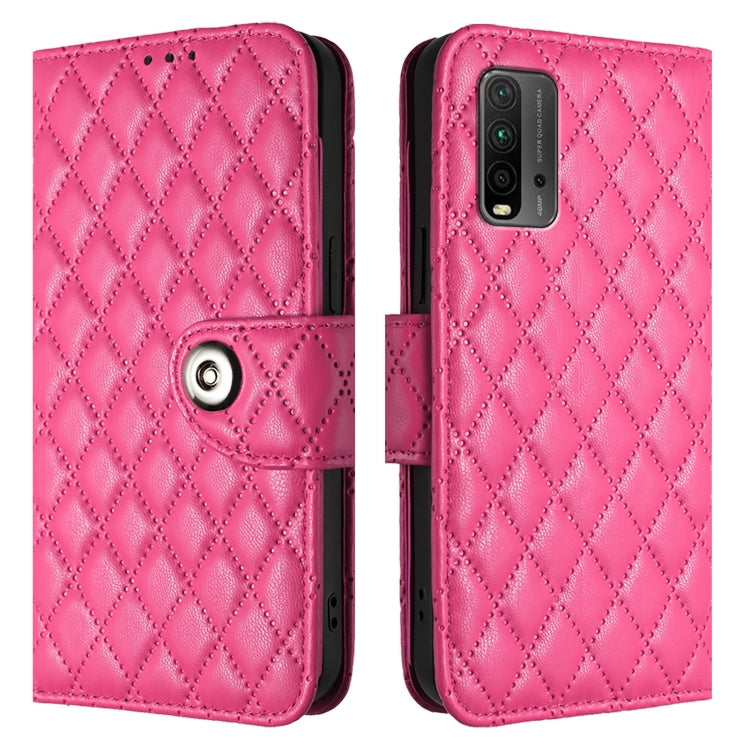 For Xiaomi Poco M3 / Redmi 9T Rhombic Texture Flip Leather Phone Case with Lanyard