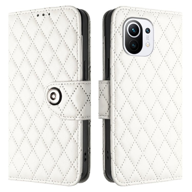 For Xiaomi Mi 11 Rhombic Texture Flip Leather Phone Case with Lanyard
