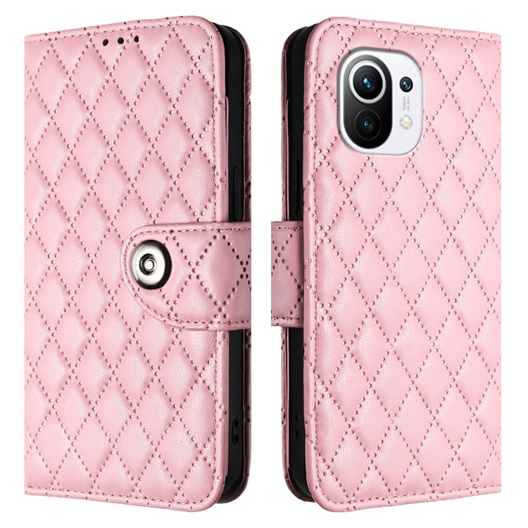 For Xiaomi Mi 11 Rhombic Texture Flip Leather Phone Case with Lanyard