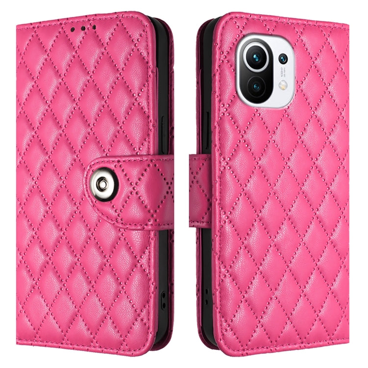 For Xiaomi Mi 11 Rhombic Texture Flip Leather Phone Case with Lanyard