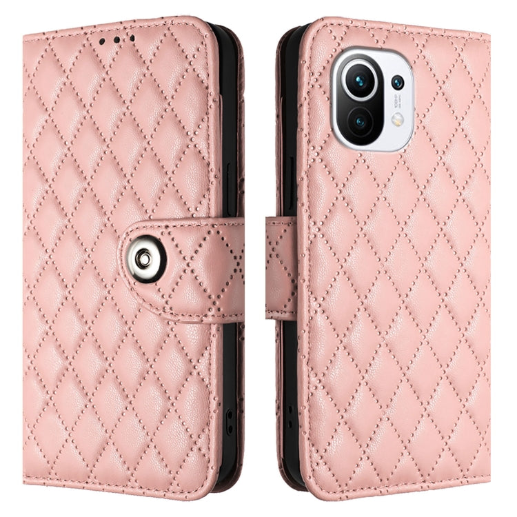 For Xiaomi Mi 11 Rhombic Texture Flip Leather Phone Case with Lanyard