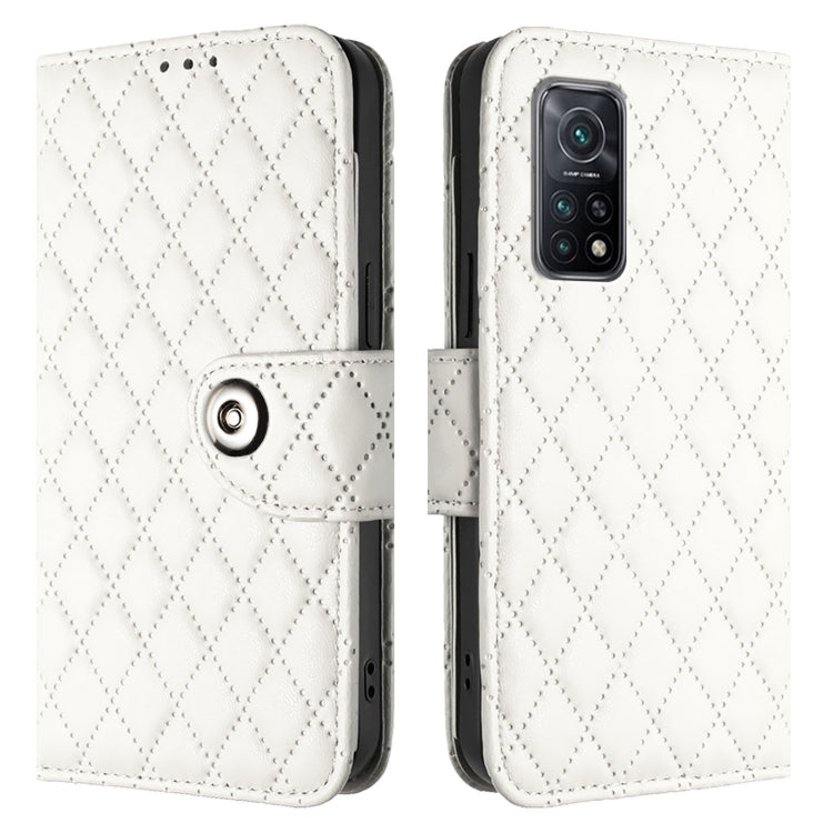 For Xiaomi Mi 10T / 10T Pro 5G Rhombic Texture Flip Leather Phone Case with Lanyard