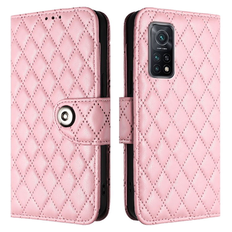 For Xiaomi Mi 10T / 10T Pro 5G Rhombic Texture Flip Leather Phone Case with Lanyard