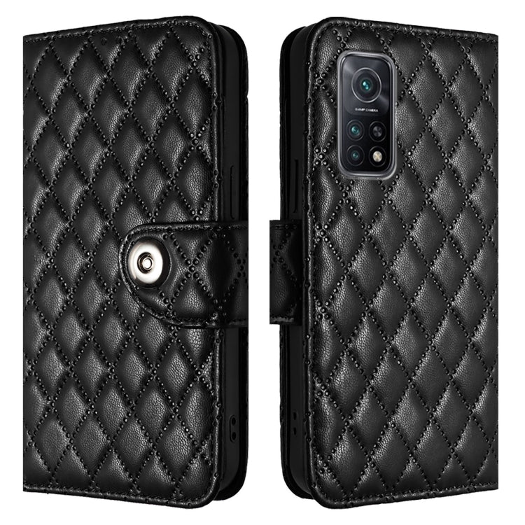 For Xiaomi Mi 10T / 10T Pro 5G Rhombic Texture Flip Leather Phone Case with Lanyard