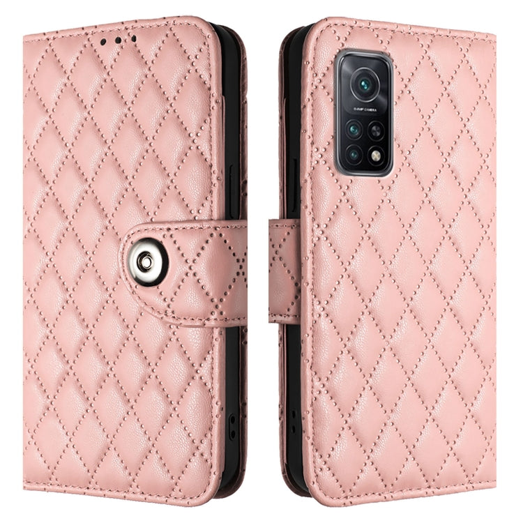 For Xiaomi Mi 10T / 10T Pro 5G Rhombic Texture Flip Leather Phone Case with Lanyard