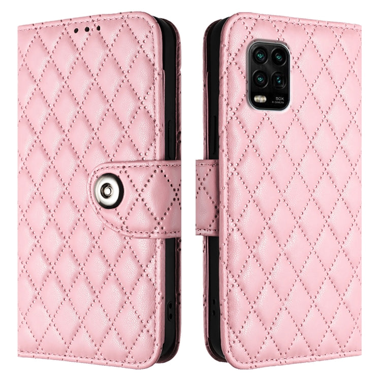 For Xiaomi Mi 10 Lite 5G Rhombic Texture Flip Leather Phone Case with Lanyard
