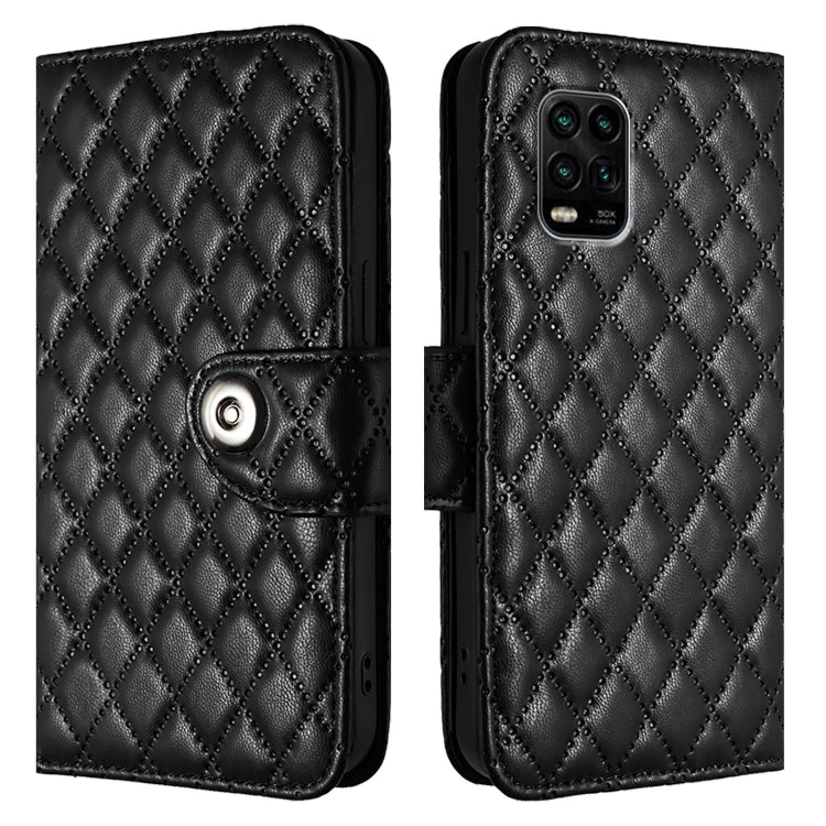 For Xiaomi Mi 10 Lite 5G Rhombic Texture Flip Leather Phone Case with Lanyard