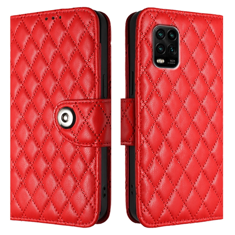 For Xiaomi Mi 10 Lite 5G Rhombic Texture Flip Leather Phone Case with Lanyard