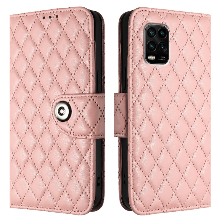 For Xiaomi Mi 10 Lite 5G Rhombic Texture Flip Leather Phone Case with Lanyard