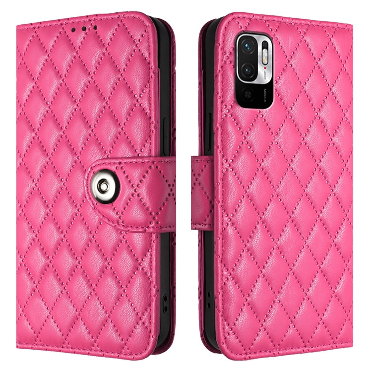 For Xiaomi Poco M3 Pro Rhombic Texture Flip Leather Phone Case with Lanyard