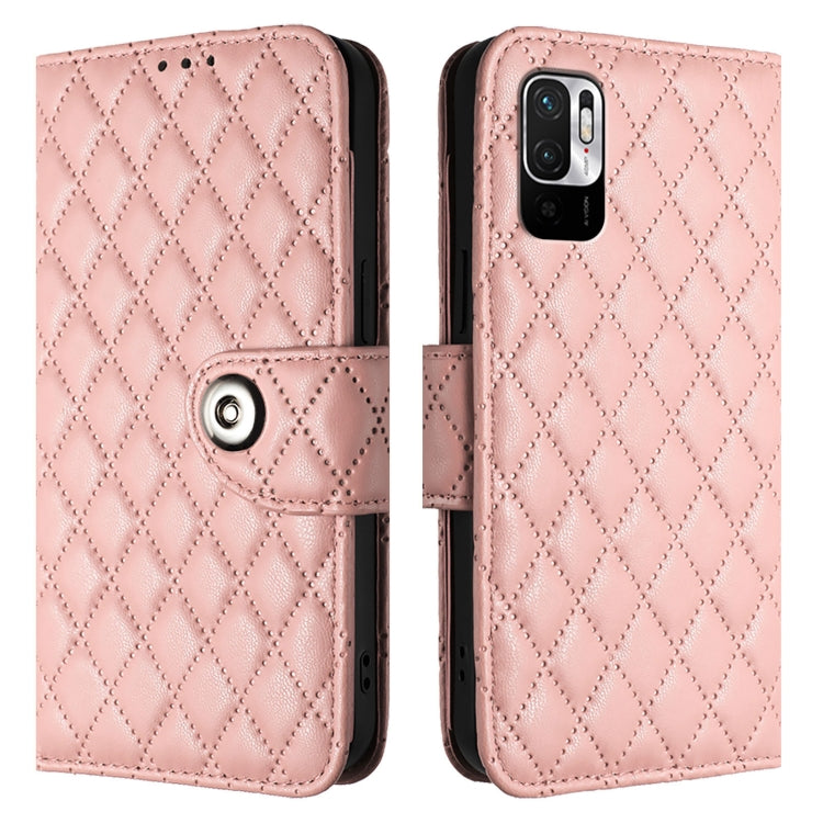 For Xiaomi Poco M3 Pro Rhombic Texture Flip Leather Phone Case with Lanyard