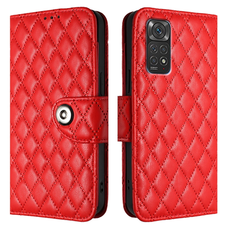 For Xiaomi Poco M4 Pro 5G Rhombic Texture Flip Leather Phone Case with Lanyard
