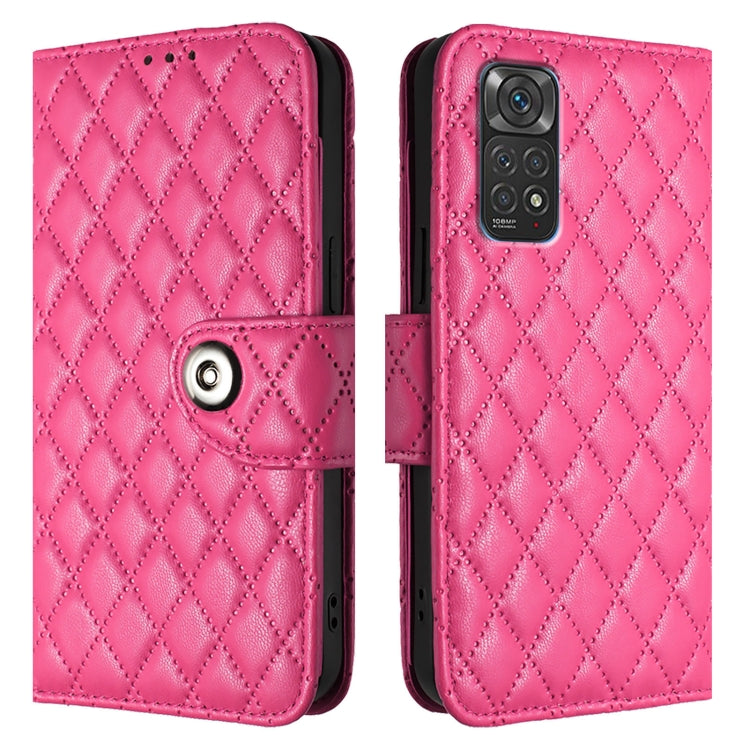 For Xiaomi Poco M4 Pro 5G Rhombic Texture Flip Leather Phone Case with Lanyard