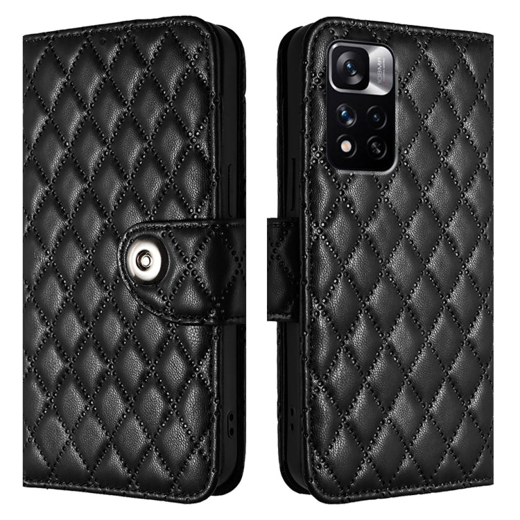 For Xiaomi Poco X4 NFC Rhombic Texture Flip Leather Phone Case with Lanyard