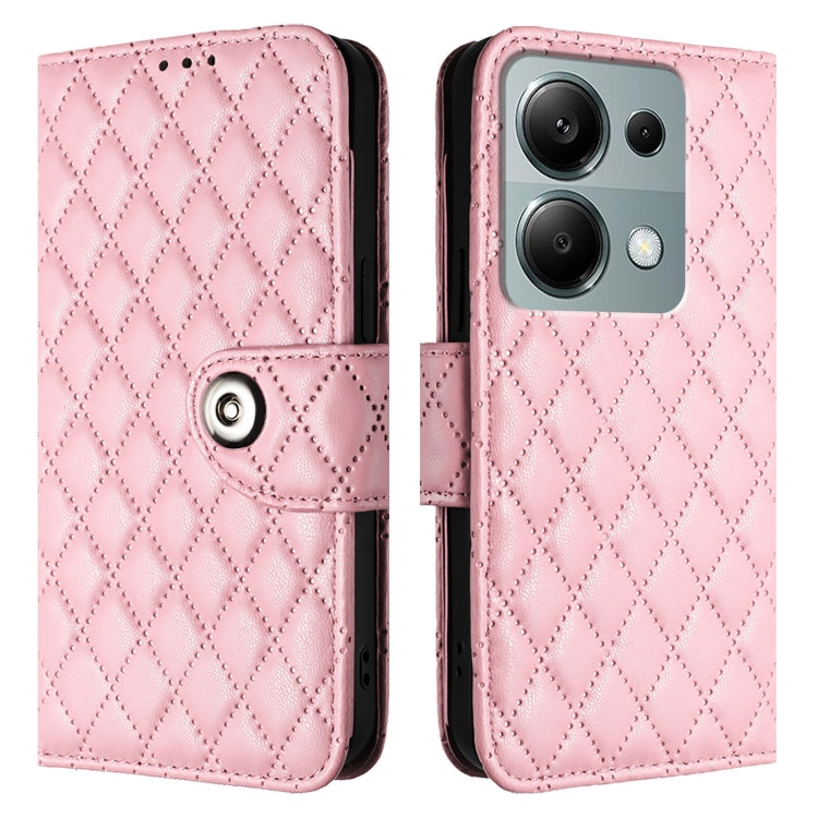 For Xiaomi Poco M6 Pro 4G Rhombic Texture Flip Leather Phone Case with Lanyard