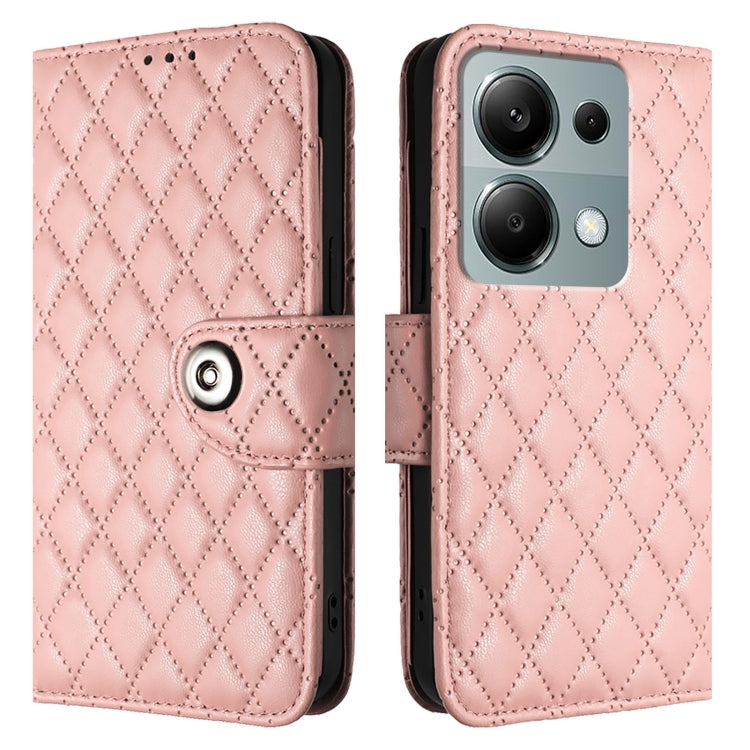 For Xiaomi Poco M6 Pro 4G Rhombic Texture Flip Leather Phone Case with Lanyard