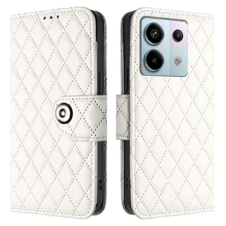 For Xiaomi Poco X6 Rhombic Texture Flip Leather Phone Case with Lanyard