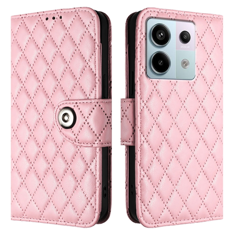 For Xiaomi Poco X6 Rhombic Texture Flip Leather Phone Case with Lanyard