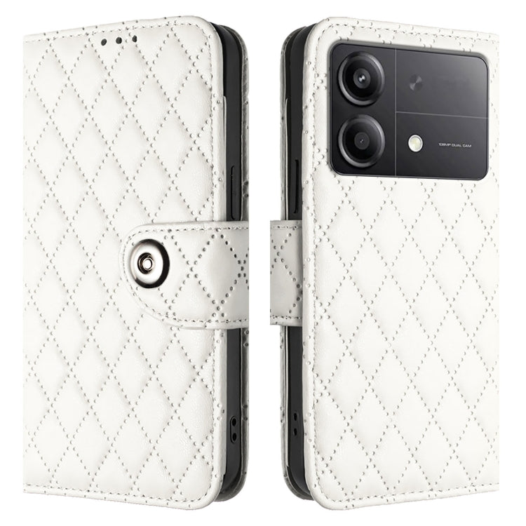 For Xiaomi Poco X6 Neo Rhombic Texture Flip Leather Phone Case with Lanyard