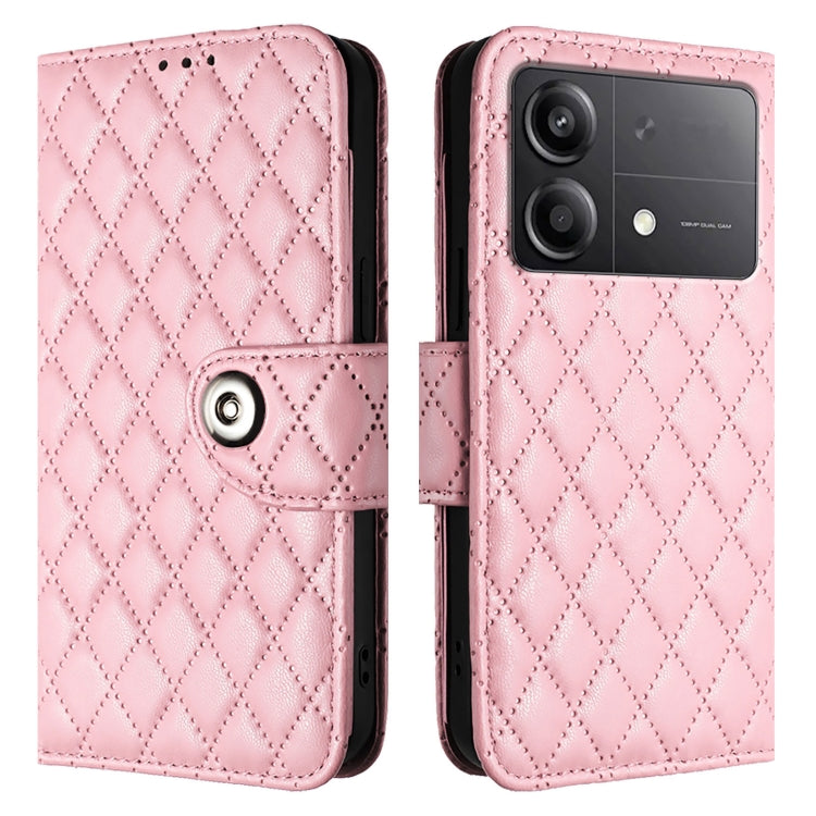 For Xiaomi Poco X6 Neo Rhombic Texture Flip Leather Phone Case with Lanyard