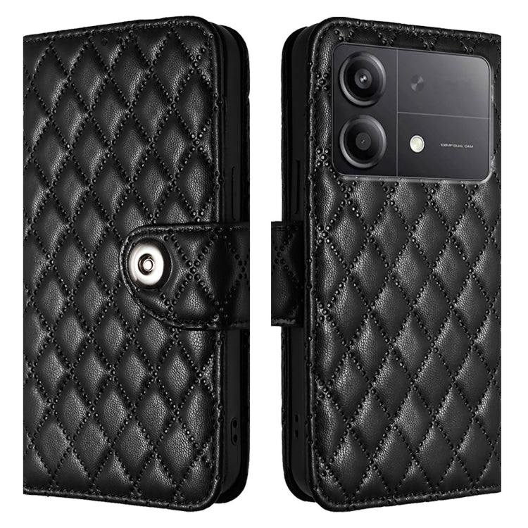 For Xiaomi Poco X6 Neo Rhombic Texture Flip Leather Phone Case with Lanyard