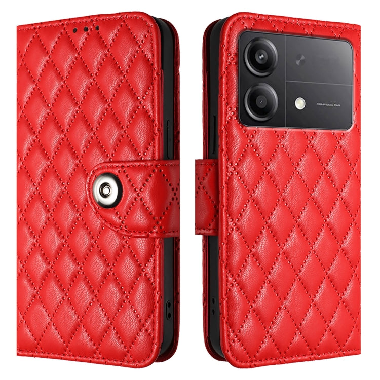 For Xiaomi Poco X6 Neo Rhombic Texture Flip Leather Phone Case with Lanyard