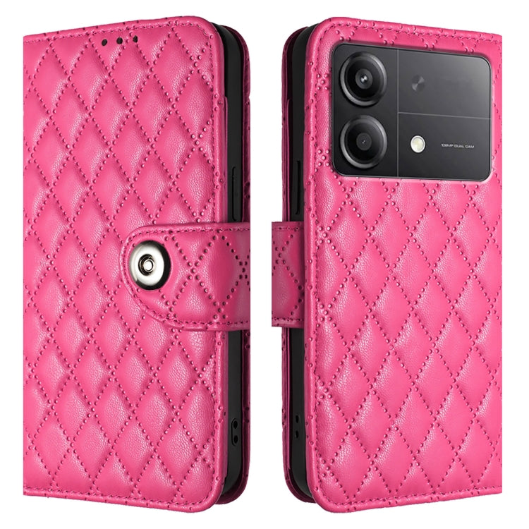 For Xiaomi Poco X6 Neo Rhombic Texture Flip Leather Phone Case with Lanyard