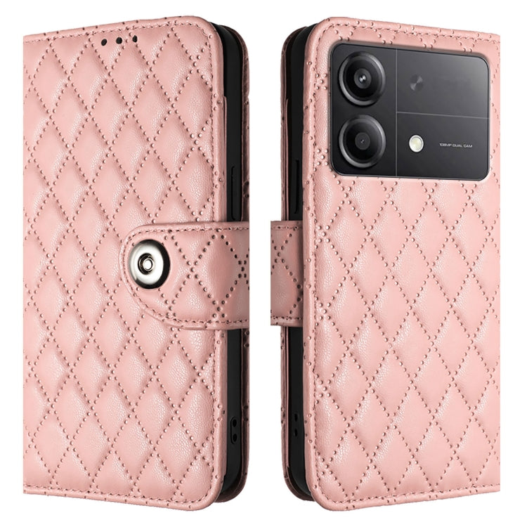 For Xiaomi Poco X6 Neo Rhombic Texture Flip Leather Phone Case with Lanyard
