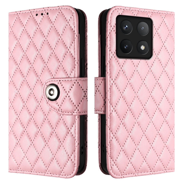 For Xiaomi 14T Rhombic Texture Flip Leather Phone Case with Lanyard