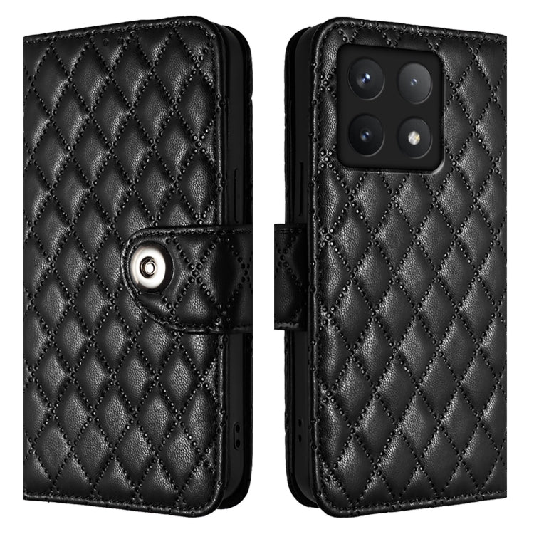 For Xiaomi 14T Rhombic Texture Flip Leather Phone Case with Lanyard