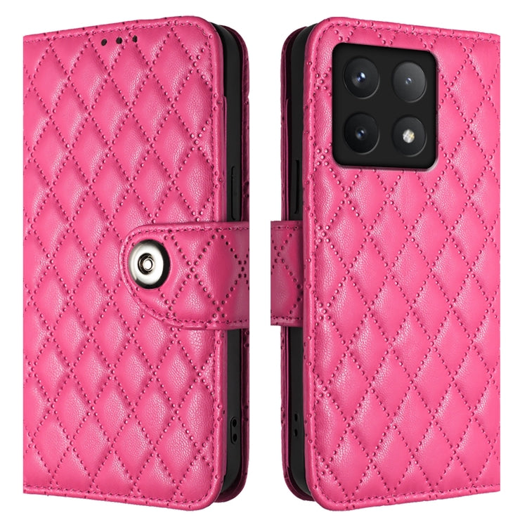 For Xiaomi 14T Rhombic Texture Flip Leather Phone Case with Lanyard
