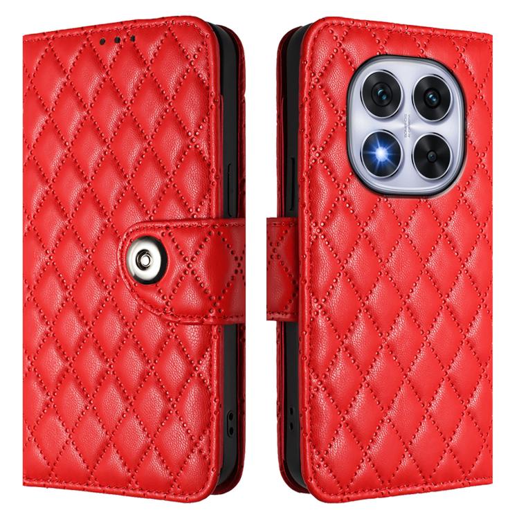 For Xiaomi Poco X7 5G Rhombic Texture Flip Leather Phone Case with Lanyard