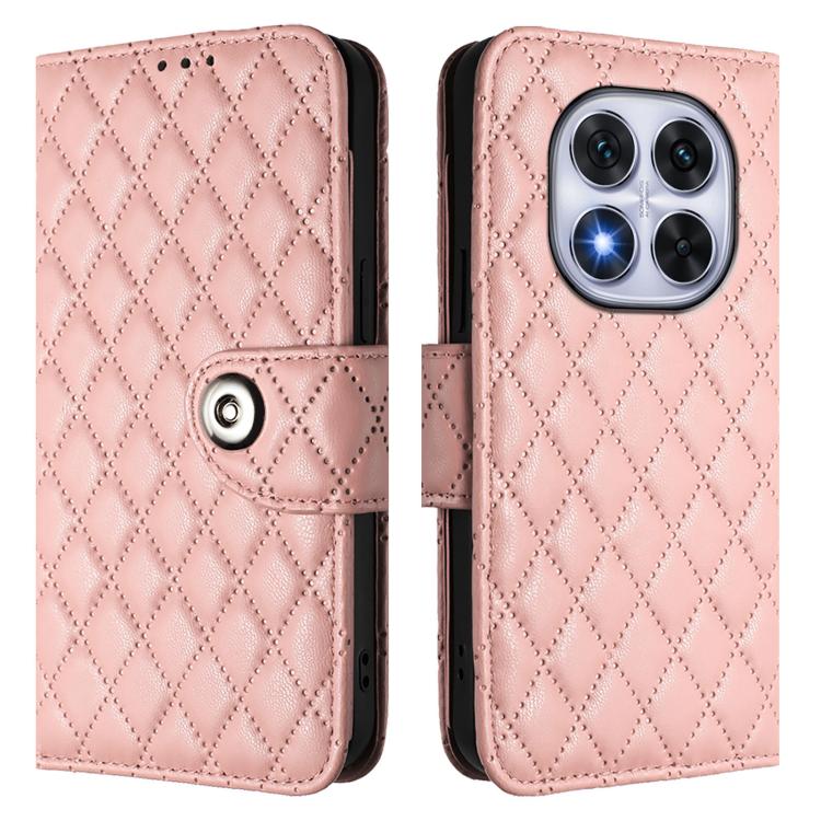 For Xiaomi Poco X7 5G Rhombic Texture Flip Leather Phone Case with Lanyard