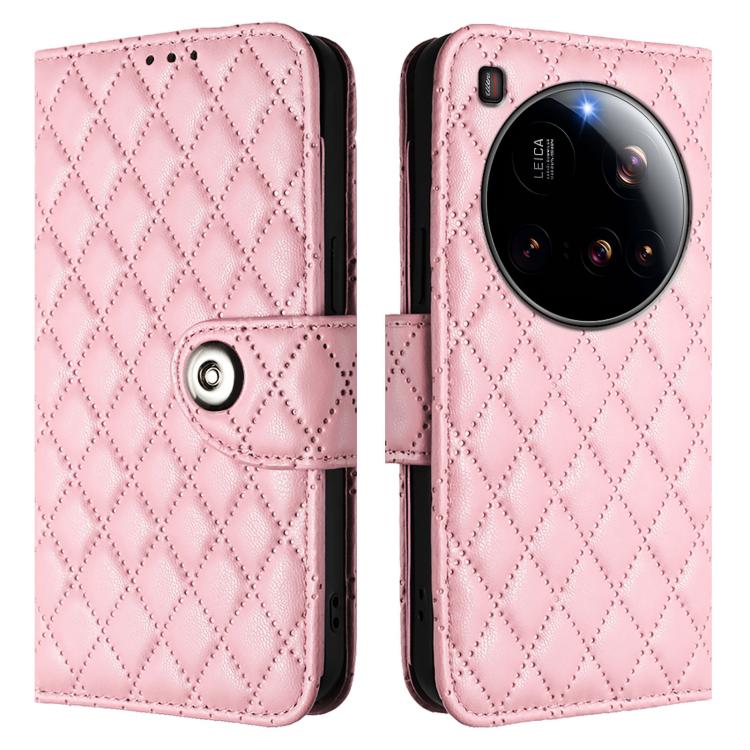 For Xiaomi 15 Ultra Rhombic Texture Flip Leather Phone Case with Lanyard