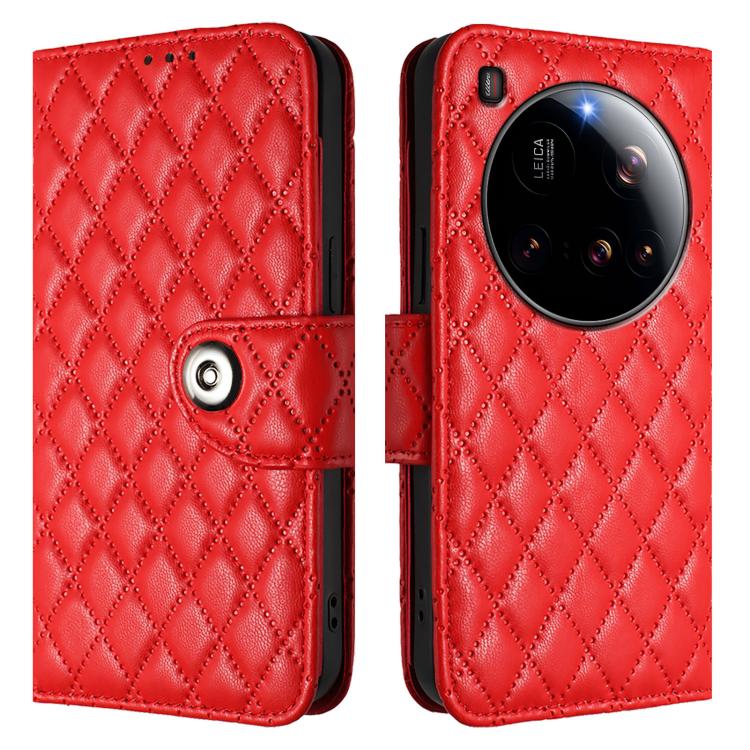 For Xiaomi 15 Ultra Rhombic Texture Flip Leather Phone Case with Lanyard