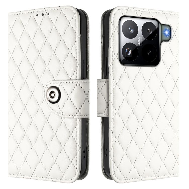 For Xiaomi 15S Pro 5G Rhombic Texture Flip Leather Phone Case with Lanyard
