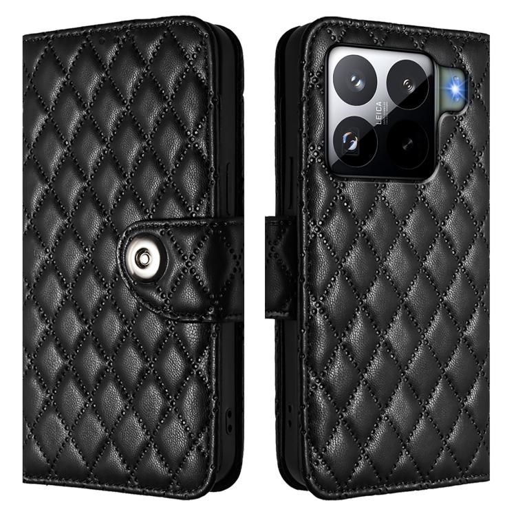 For Xiaomi 15S Pro 5G Rhombic Texture Flip Leather Phone Case with Lanyard