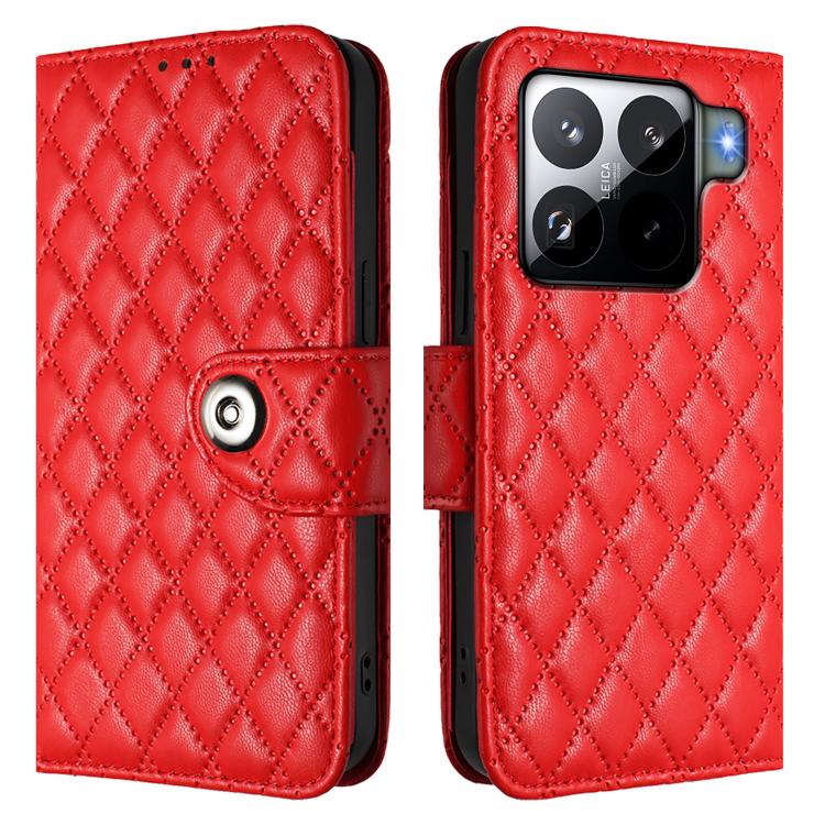 For Xiaomi 15S Pro 5G Rhombic Texture Flip Leather Phone Case with Lanyard