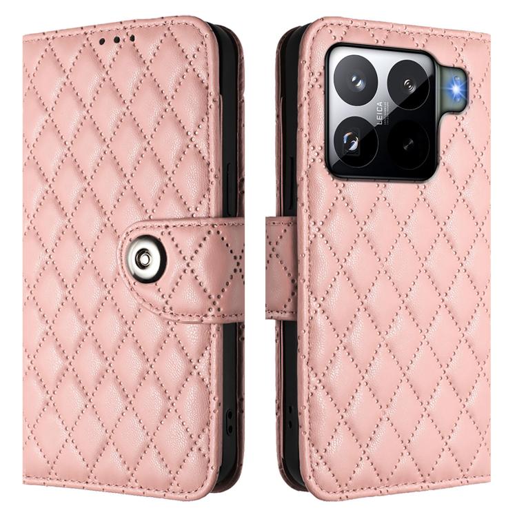 For Xiaomi 15S Pro 5G Rhombic Texture Flip Leather Phone Case with Lanyard