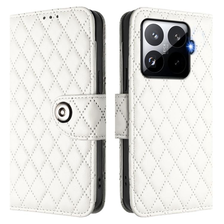 For Xiaomi 15T Pro 5G Rhombic Texture Flip Leather Phone Case with Lanyard